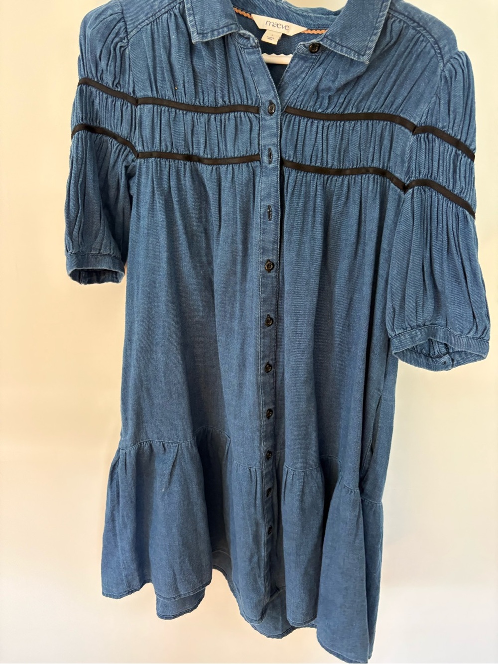 Maeve Blue Denim Button-Front Tunic with Pintuck Detail